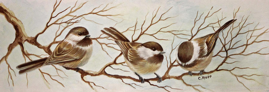 Wildlife Painting - Chickadee Trio 4 by Carol J Rupp
