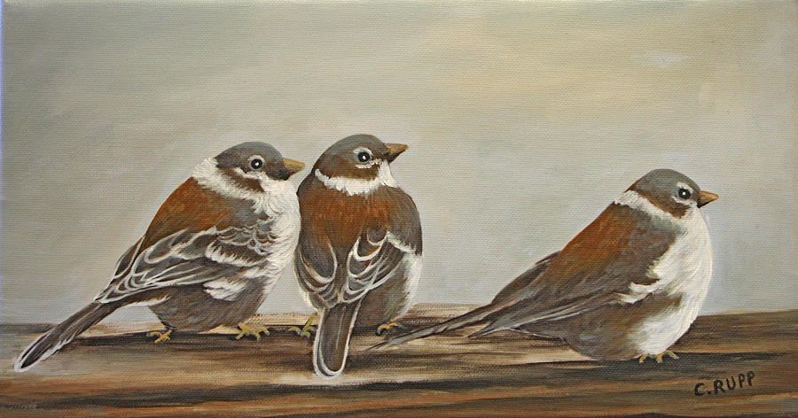 Bird Painting - Chickadees On The Deck by Carol J Rupp