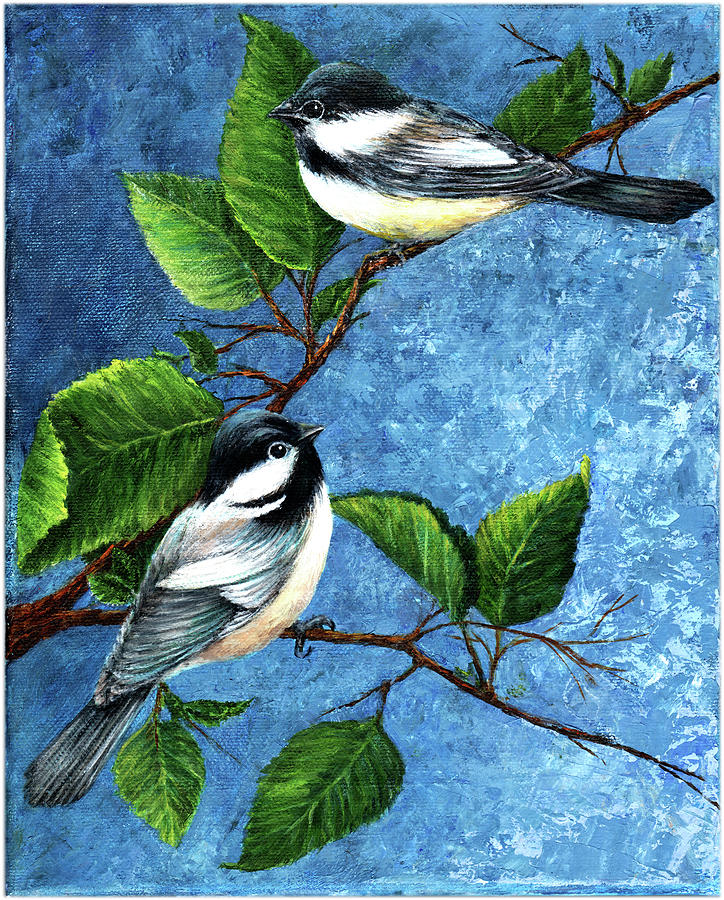 Bird Painting - Chickadees by Sher Sester