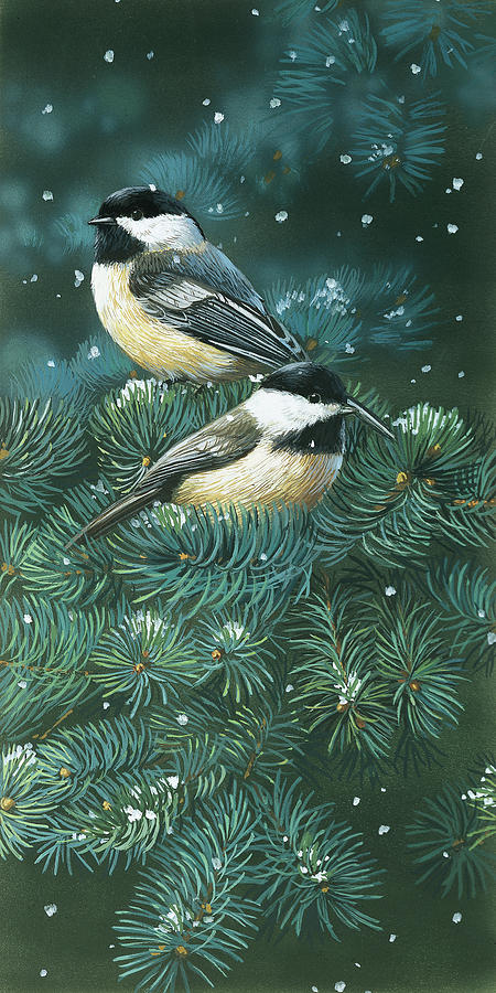 Bird Painting - Chickadees by William Vanderdasson