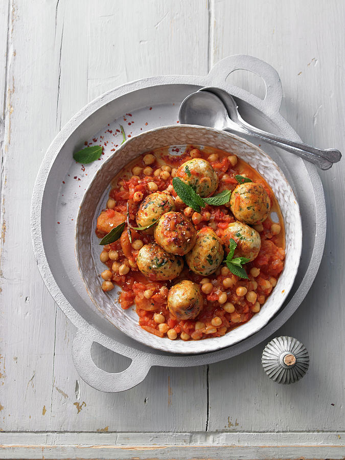 Chicken And Apricot Kefta With Chickpeas And Salted Lemon Photograph by Jan-peter Westermann / Stockfood Studios