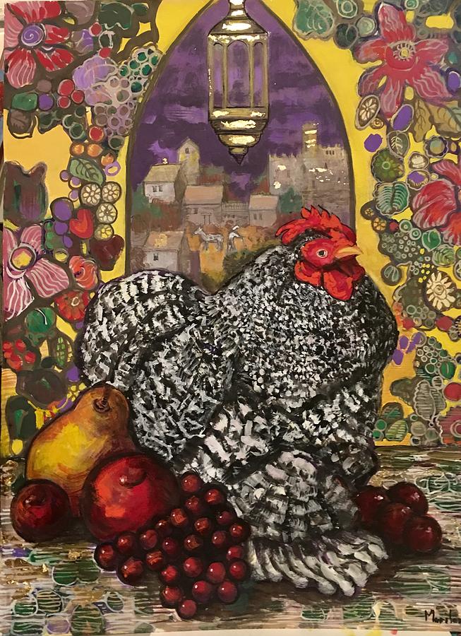 Chicken Painting - Chicken and Fruit by Marilene Sawaf