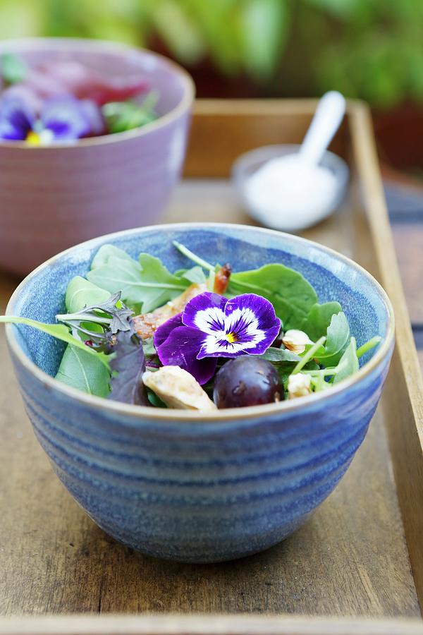 Chicken And Grape Salad With Edible Flowers Photograph by Viola Cajo