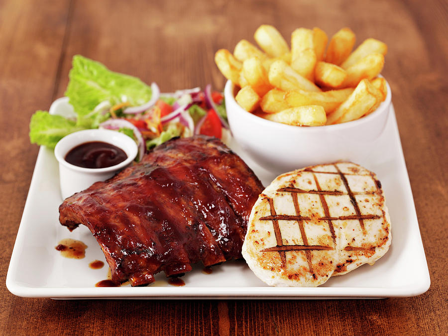 Chicken And Ribs With Chips Photograph by Frank Adam