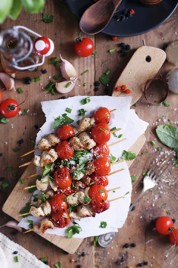 Chicken And Tomato Shishkebabs With Herbs Photograph by Natalia Mantur