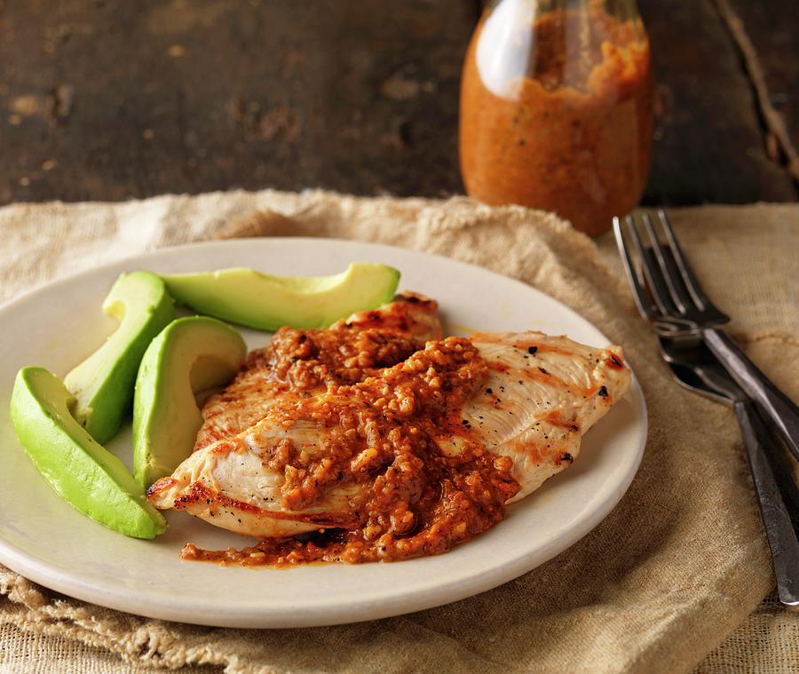 Chicken Breast With Almond Salsa And Avocado mexico Photograph by Jim Scherer