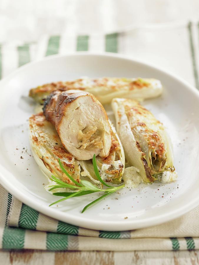 Chicken Breasts Stuffed With Stewed Onions, Braised Chicory Photograph by Lawton