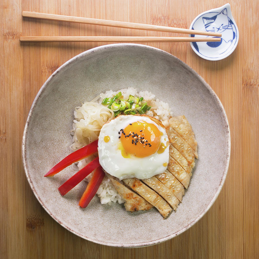 Chicken Donburi With Paprika, Egg And Onion Photograph by Albert ...