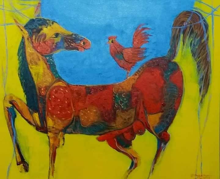 Surrealist Painting - Chicken Horse by Bagyo Begy Surrealist Painting - Chicken Horse by Bagyo Begy