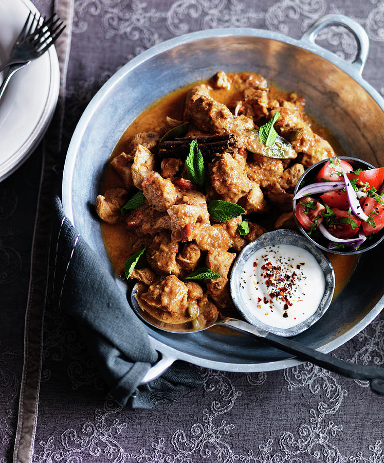 Chicken Korma With Cinnamon, Salsa, Mint, Tomatoes And Red Onion Photograph by Karen Thomas
