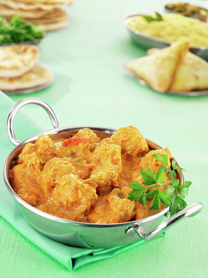 Chicken Korma With Samosas And Naan Bread india Photograph by Foodfolio