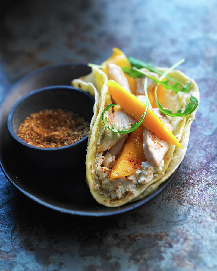 Chicken, Mango And Rocket Lettuce Wrap Photograph by Radvaner