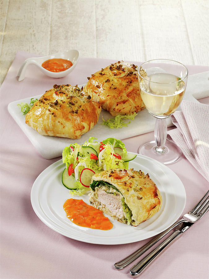 Chicken Parcels With Lettuce And Pepper Sauce Photograph by Photoart / Stockfood Studios