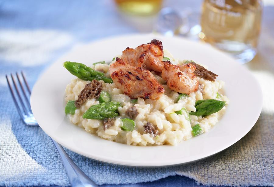 Chicken Risotto With Morel Mushrooms And Asparagus Photograph by Bernhard Winkelmann