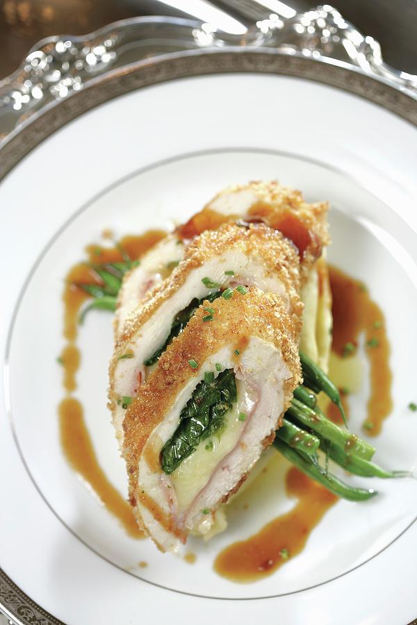 Chicken Roulade On Silver-rimmed China Photograph by Cindy Haigwood ...