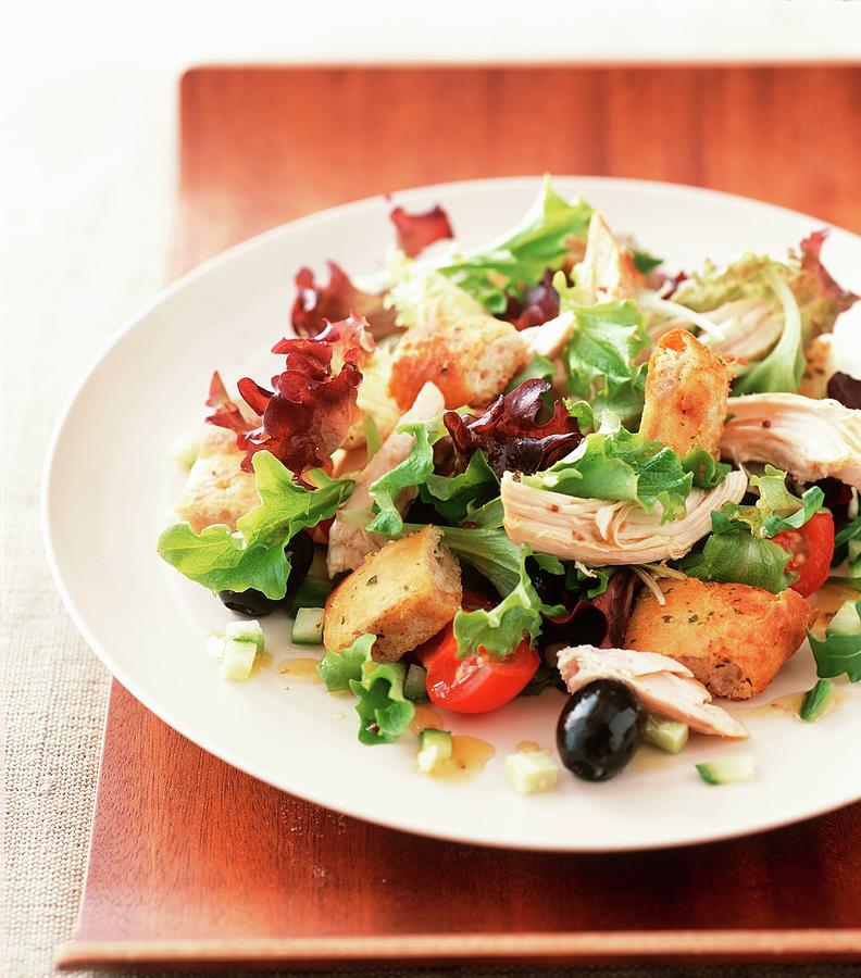 Chicken Salad With Herb Croutons And Olives Photograph by Streeter ...