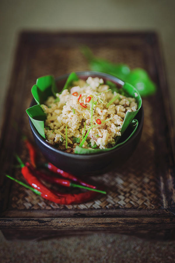 Chicken Salad With Minced Meat And Chili Peppers thailand Photograph by Jan Wischnewski