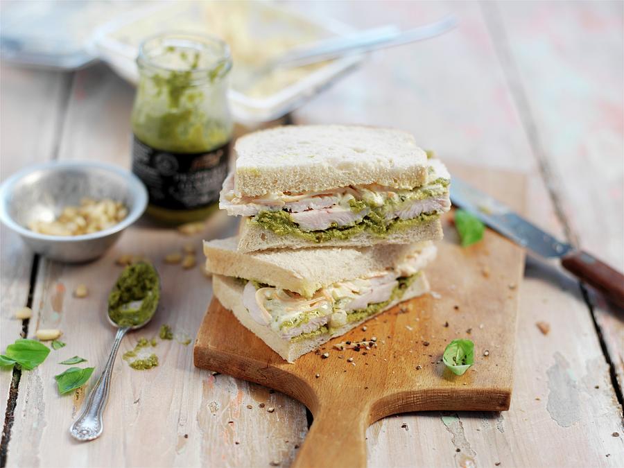 Bread Photograph - Chicken Sandwich With Coleslaw And Pesto by Ian Garlick