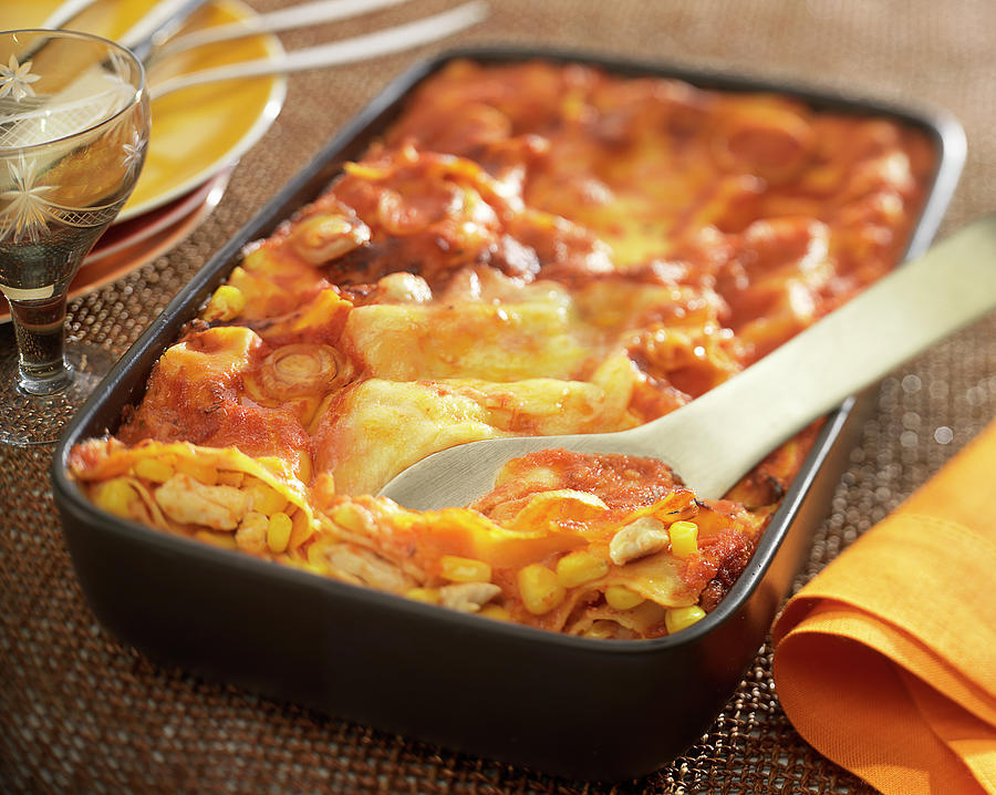 Chicken, Sweet Corn And Tomato Lasagnes Photograph by Bertram