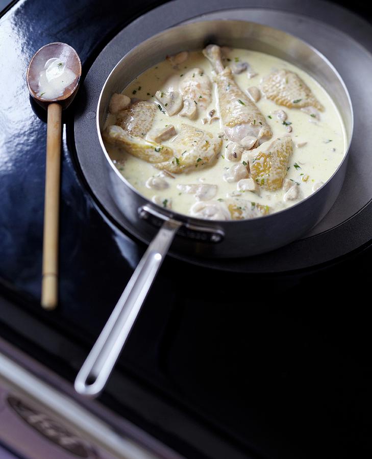 Chicken With Button Mushroom And Tarragon Sauce Photograph by Viel