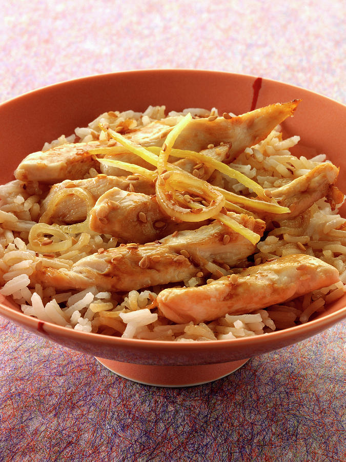 Chicken With Lemon, Sesame Seeds, Ginger And Rice Photograph by Gelberger