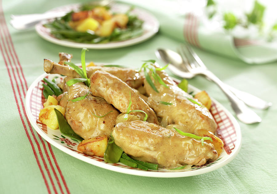 Chicken With Tarragon, Potatoes Saut, Green Beans And Steamed Sweet Peas Photograph by Bertram