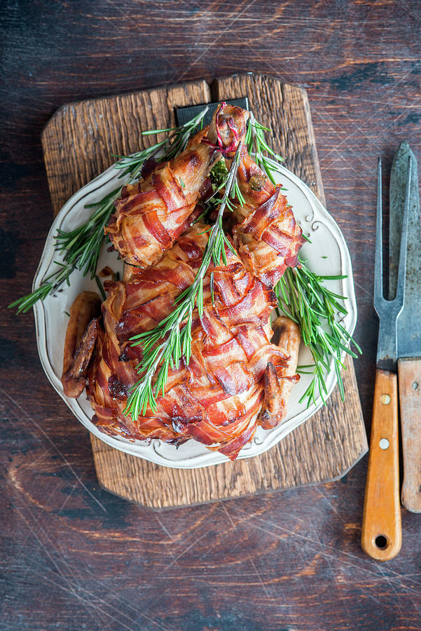 Chicken Wrapped In Bacon Roast With Rosemary Photograph by Irina Meliukh