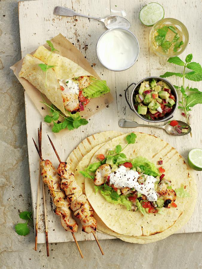 Chicken Wraps With Avocado Salsa And Sour Cream Photograph by Ian Garlick