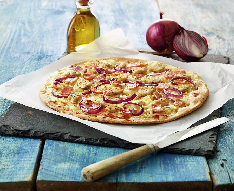 Chicken,ham And Red Onion Pizza Photograph by Aubergine Studio