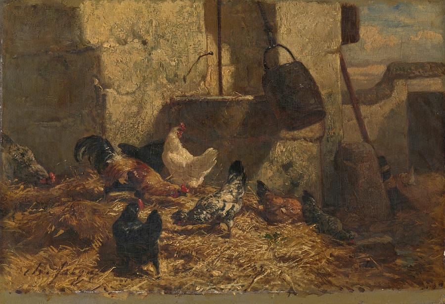 Chicken Painting - Chickens by Charles Emile Jacque