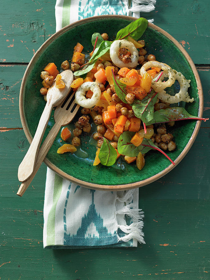 Chickpea Salad With Dried Mango, Chard Leaves, Carrots And Roasted Onions Photograph by Jan-peter Westermann