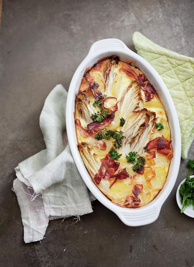 Chicory And Bacon Bake In The Dish Photograph by Ira Leoni