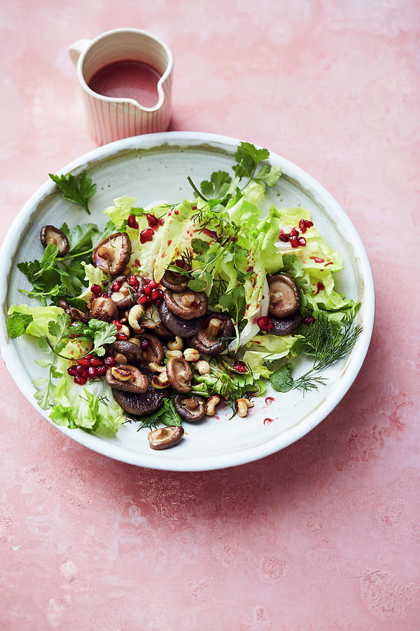 Chicory Salad With Mint, Shiitake Mushrooms, Pomegranate Seeds And Redcurrant Dressing Photograph by Thorsten Suedfels / Stockfood Studios