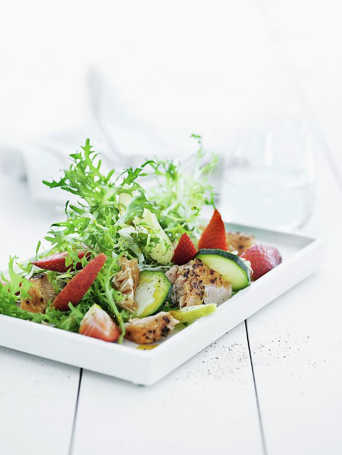 Chicory Salad With Smoked Salmon And Strawberries Photograph by Mikkel Adsbl