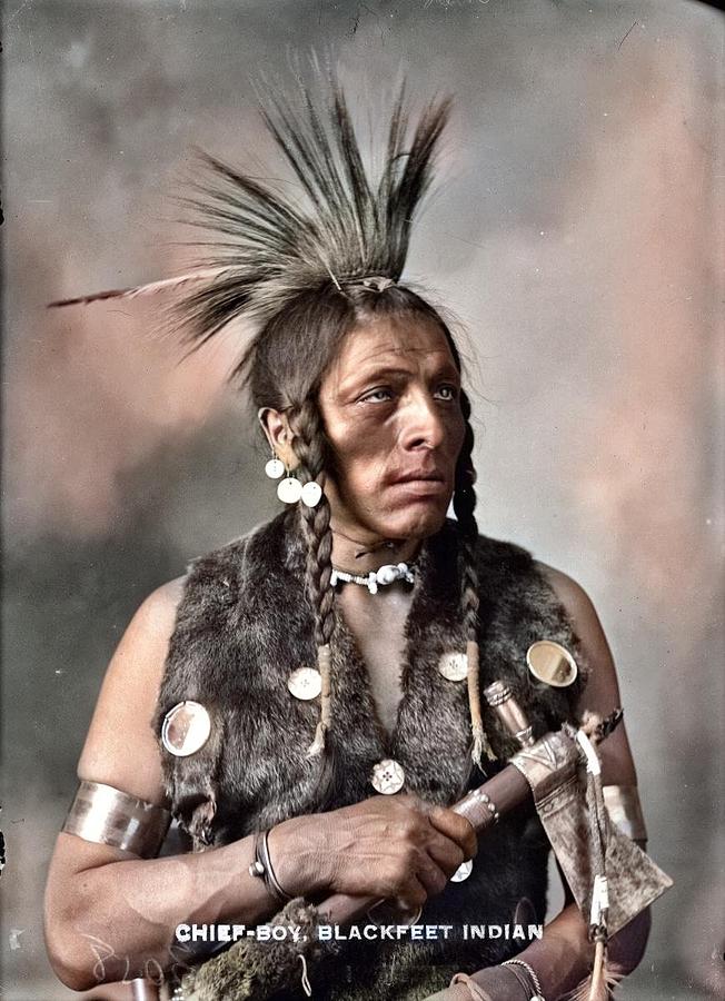 Chief-Boy - Blackfeet Indian colorized by Ahmet Asar Painting by Celestial Images