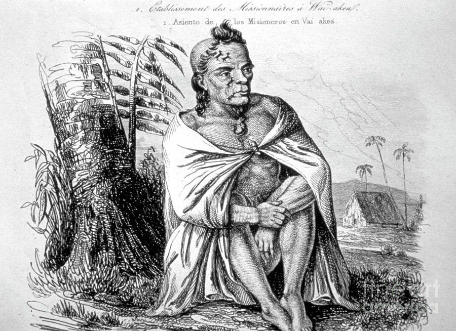 Chief, Hawaii, 19th Century. Artist Drawing by Print Collector