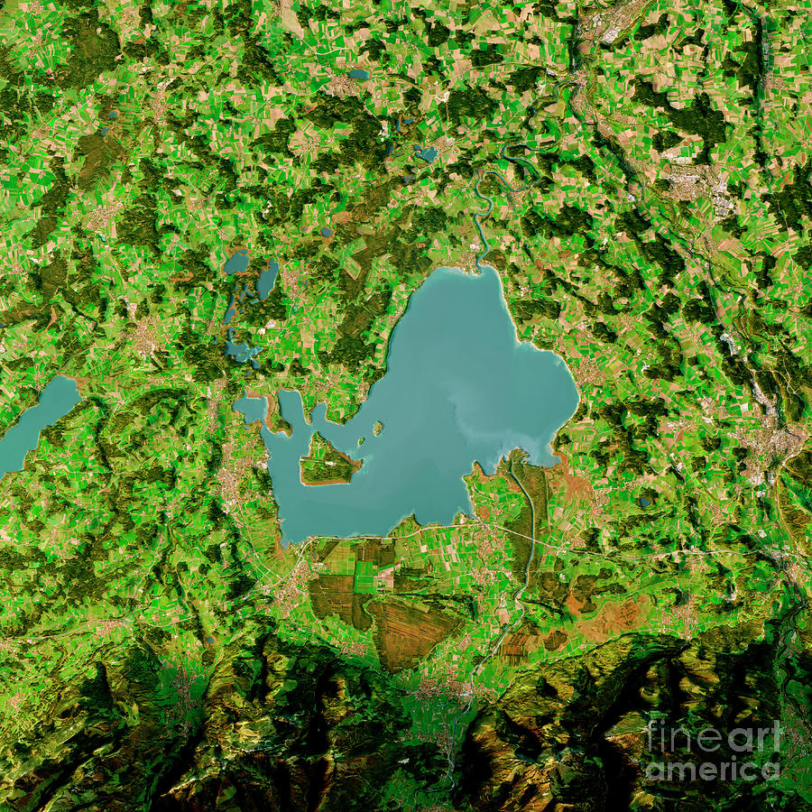 Chiemsee Bayern 3D Render Topographic Map Summer Top View Digital Art