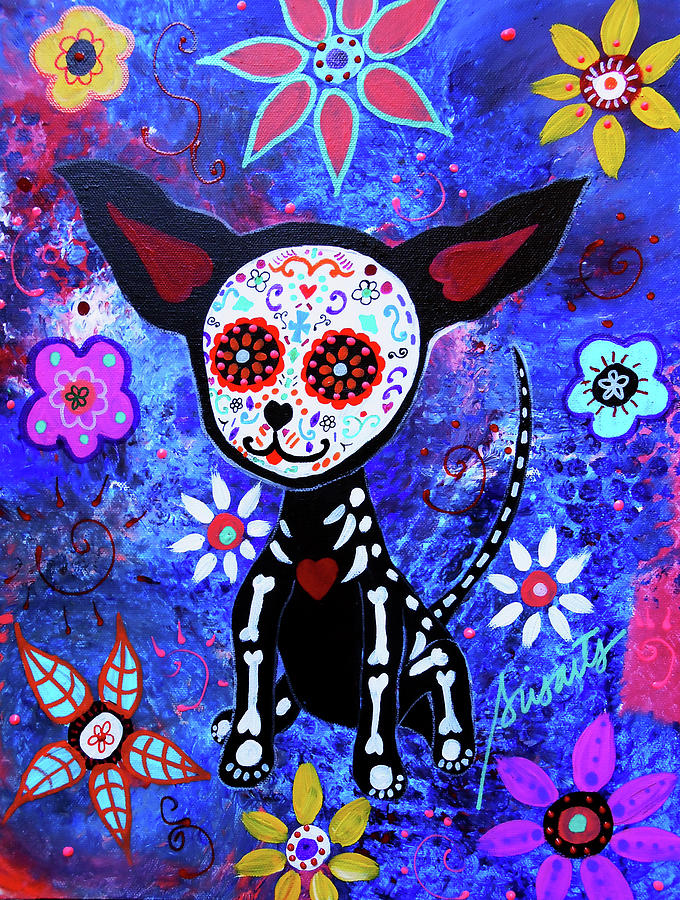 Flower Painting - Chihuahua Dia De Los Muertos by Prisarts