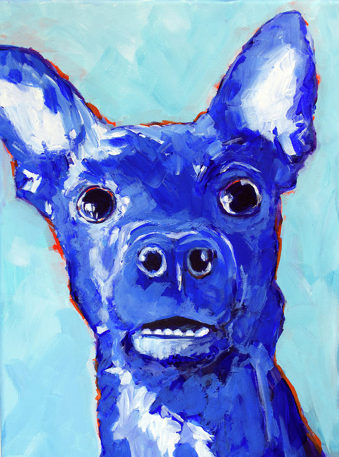 Chihuahua Puppy Dog Portrait Blue Painting by Patricia Awapara