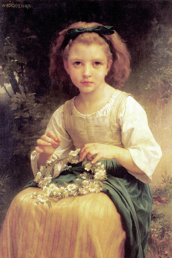 Child Braiding A Crown Painting by Bouguereau
