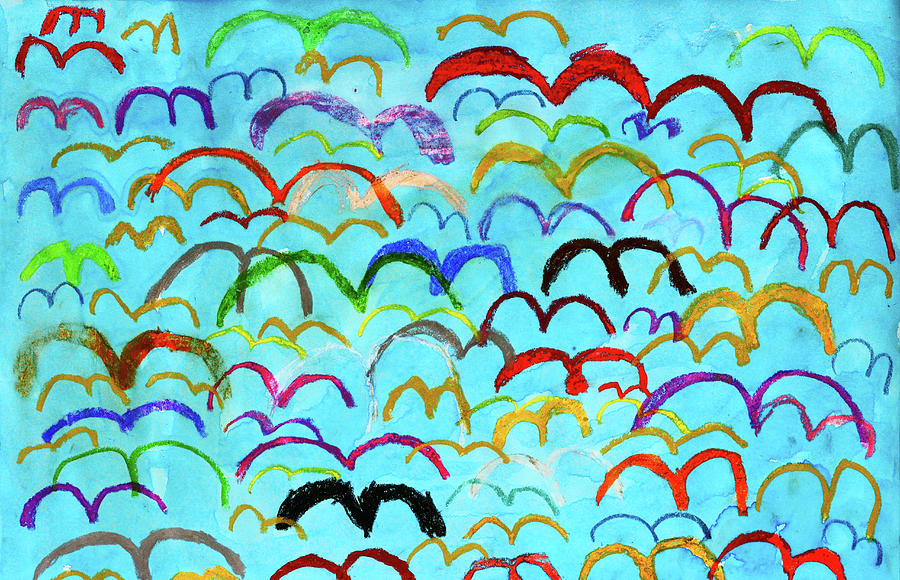 Child Drawing Of Colorful Birds In Blue Photograph by Donald Iain Smith