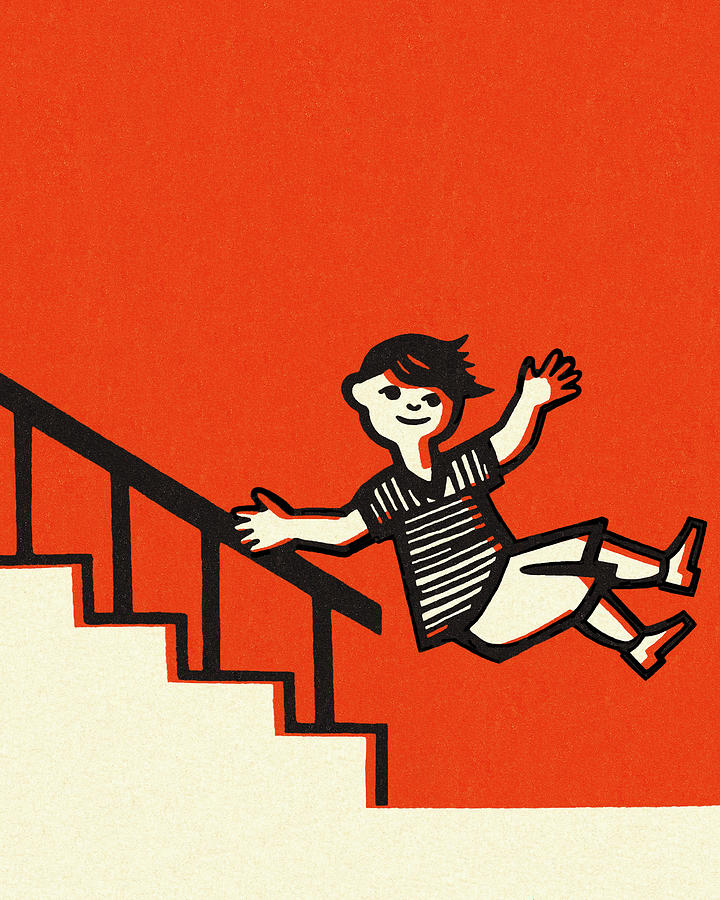 Fall Drawing - Child Falling Down the Stairs by CSA Images