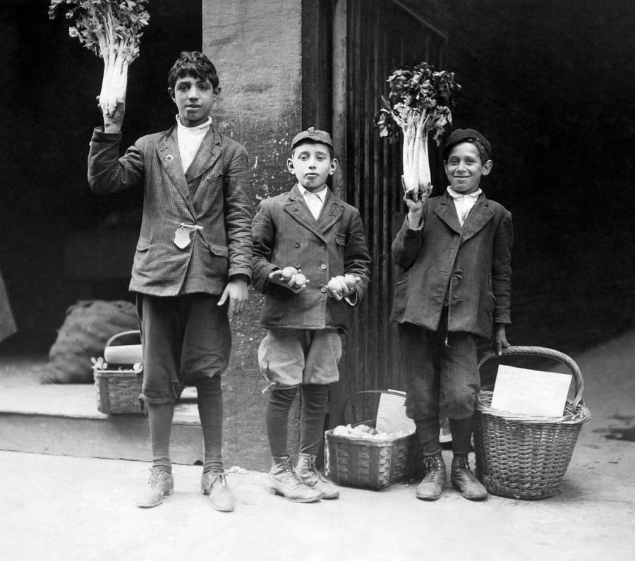 Lewis Wickes Hine Photograph - Child Fruit Vendors - Boston - 1909 by War Is Hell Store
