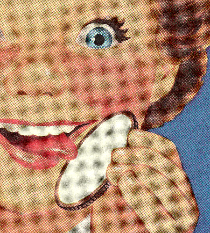 Vintage Drawing - Child Licking Cookie by CSA Images