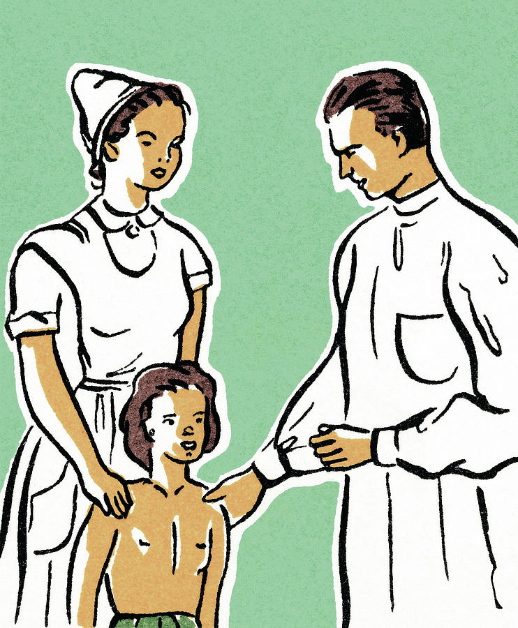 Vintage Drawing - Child with a Doctor and Nurse by CSA Images