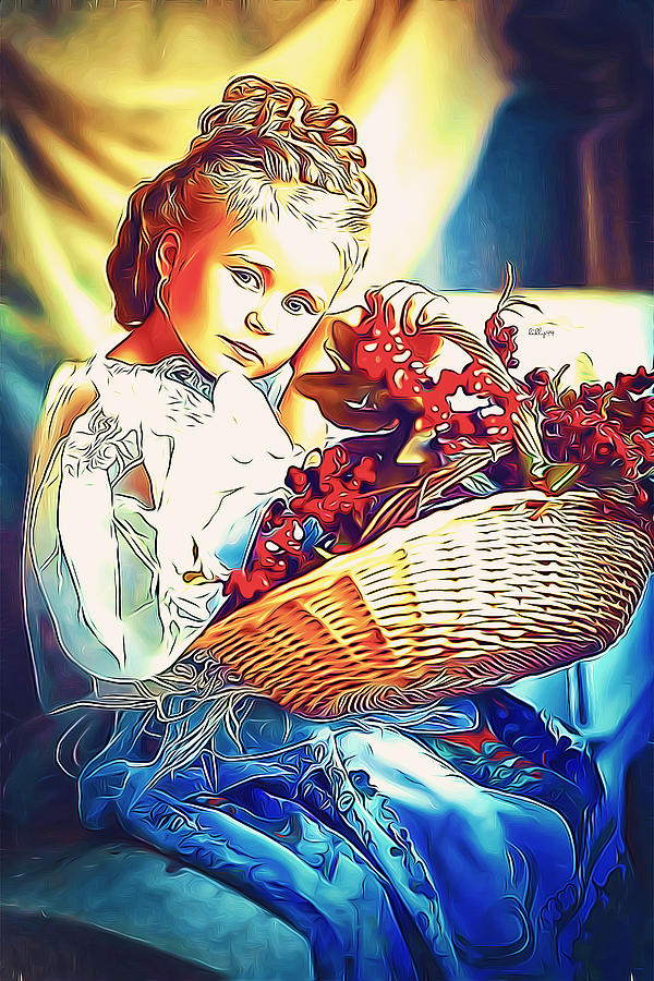 Child with fruit basket Mixed Media by Nenad Vasic