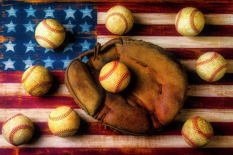 Baseball Photograph - Childhood Cathers Mitt On Flag by Garry Gay