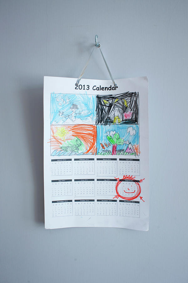 Fruit Digital Art - Childhood Drawings On Calendar Hanging On Wall by Ian Nolan