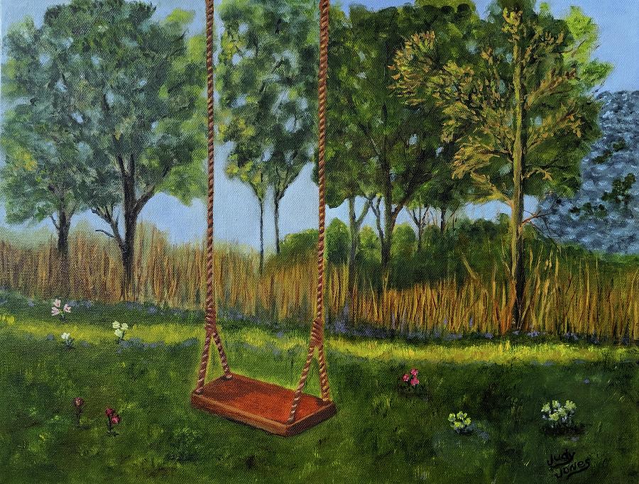Flower Painting - Childhood Swing, Lasting Memory by Judy Jones