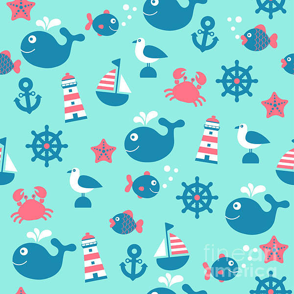 Sailboat Digital Art - Childish Vector Nautical Seamless by Yulistrator Sailboat Digital Art - Childish Vector Nautical Seamless by Yulistrator